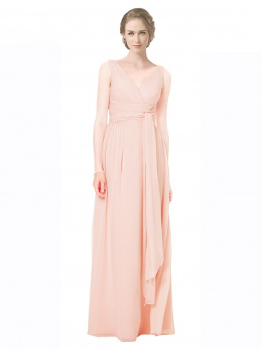 Sleeveless V-Neck Chiffon Long Wedding Party Dress Cardiff