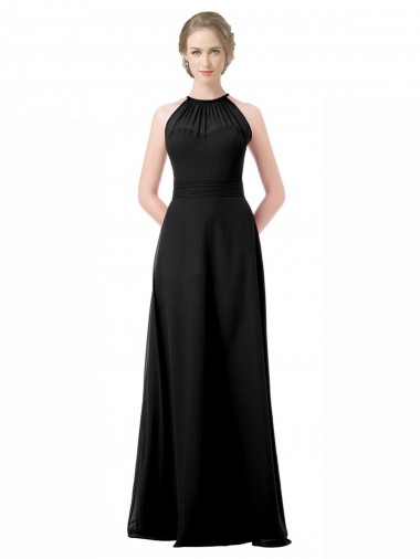 Sleeveless Sweetheart Chiffon Black Long Formal Dress / Bridesmaid Dress Cardiff