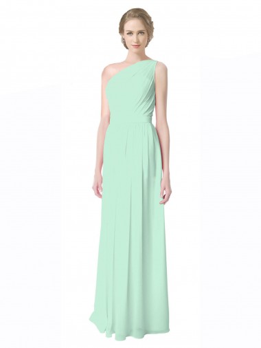 Sleeveless One Shoulder Soft Chiffon Mint Green Long Bridesmaid Dress Cardiff