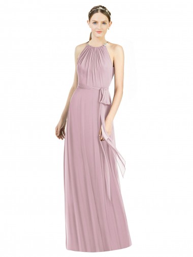 Sleeveless Halter Neck Soft Chiffon Primrose Long Bridesmaid Dress Cardiff
