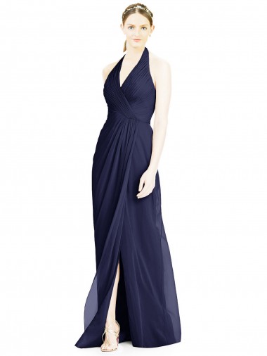 Sleeveless V-Neck Soft Chiffon Dark Navy Long Formal Dress / Bridesmaid Dress Cardiff