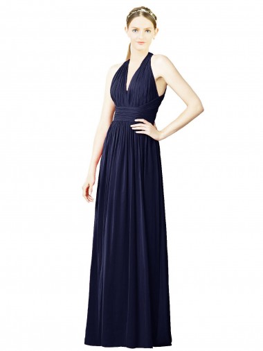 Sleeveless V-Neck Chiffon Dark Navy Long Bridesmaid Dresses Cardiff
