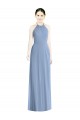 Sleeveless Halter Neck Chiffon Dusty Blue Long Floor Length Bridesmaid Dress Cardiff