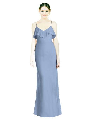 Sleeveless V-Neck Soft Chiffon Dusty Blue Long Bridesmaid Dresses Cardiff