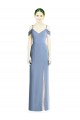 Cold Shoulder Jewel Soft Chiffon Dusty Blue Long Formal Evening Gown / Bridesmaid Dress Cardiff