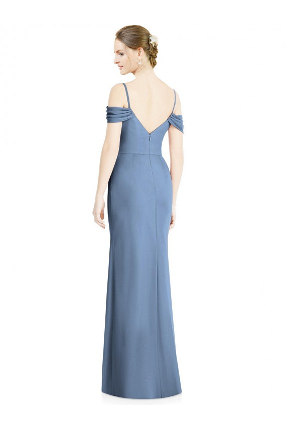 Cold Shoulder Jewel Soft Chiffon Dusty Blue Long Formal Evening Gown / Bridesmaid Dress Cardiff