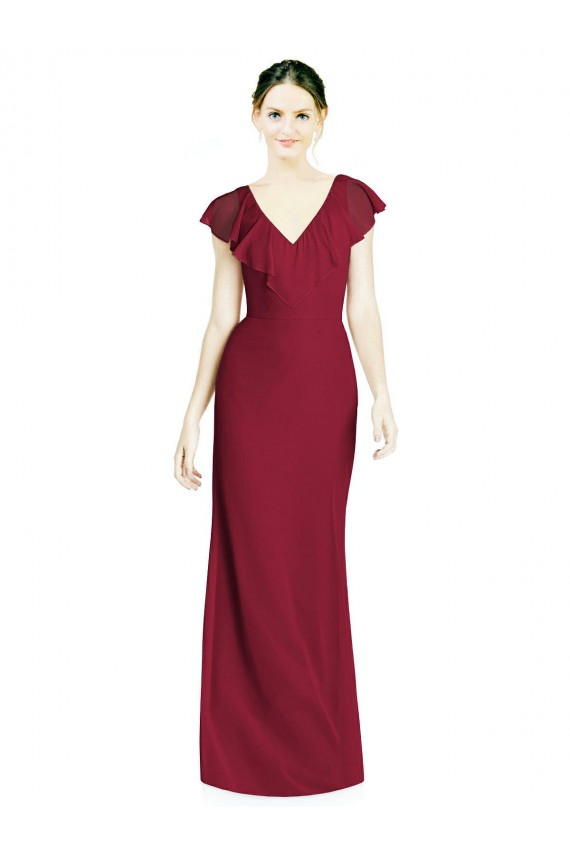 Sleeveless V-Neck Soft Chiffon Burgundy Trumpet Long Bridesmaid Dress Cardiff