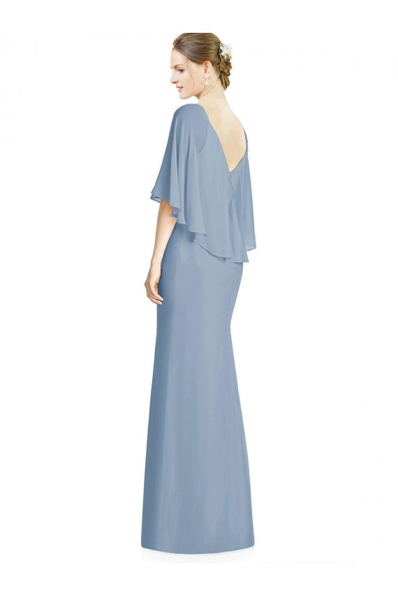 Sleeveless V-Neck Soft Chiffon Dusty Blue Trumpet Long Bridesmaid Dress Cardiff