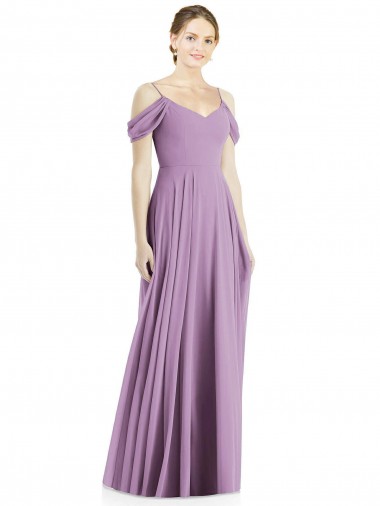 Sleeveless Spaghetti Straps Soft Chiffon Dark Lavender Long Semi Formal Evening Dress / Bridesmaid Dress Cardiff