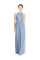 Sleeveless Halter Neck Chiffon Dusty Blue Long Wedding Party Dress Cardiff