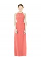 Sleeveless Halter Neck Soft Chiffon Coral Long Bridesmaid Dress Cardiff