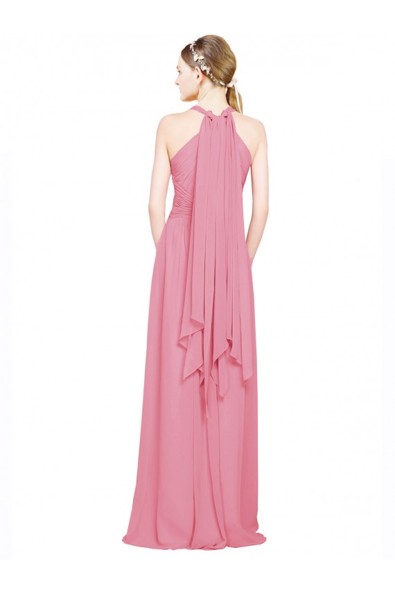 Sleeveless V-Neck Chiffon Skin Pink Long Bridesmaid Dress / Evening Dress Cardiff