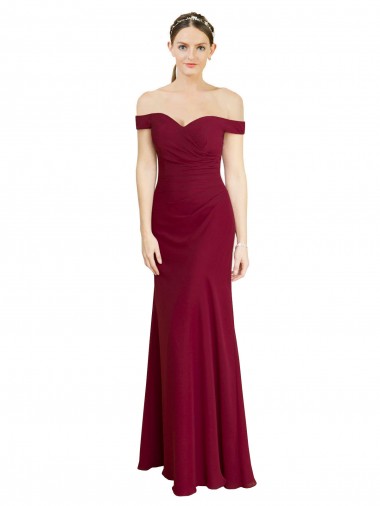 Sleeveless Off the Shoulder Soft Chiffon Burgundy Long Black Tie Prom Dress / Bridesmaid Dress Cardiff