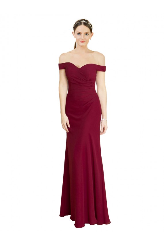 Sleeveless Off the Shoulder Soft Chiffon Burgundy Long Black Tie Prom Dress / Bridesmaid Dress Cardiff