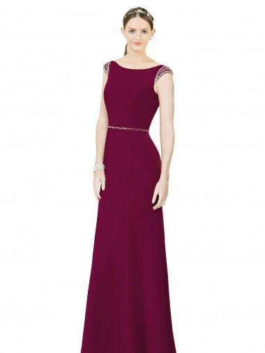 Sleeveless High Neck Soft Chiffon Burgundy Long Bridesmaid Dress Cardiff