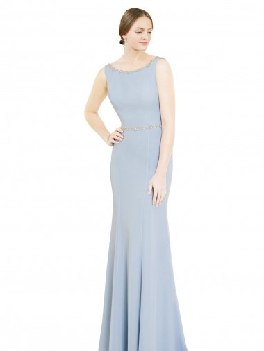 Sleeveless High Neck Soft Chiffon Light Sky Blue Long Bridesmaid Dress Cardiff