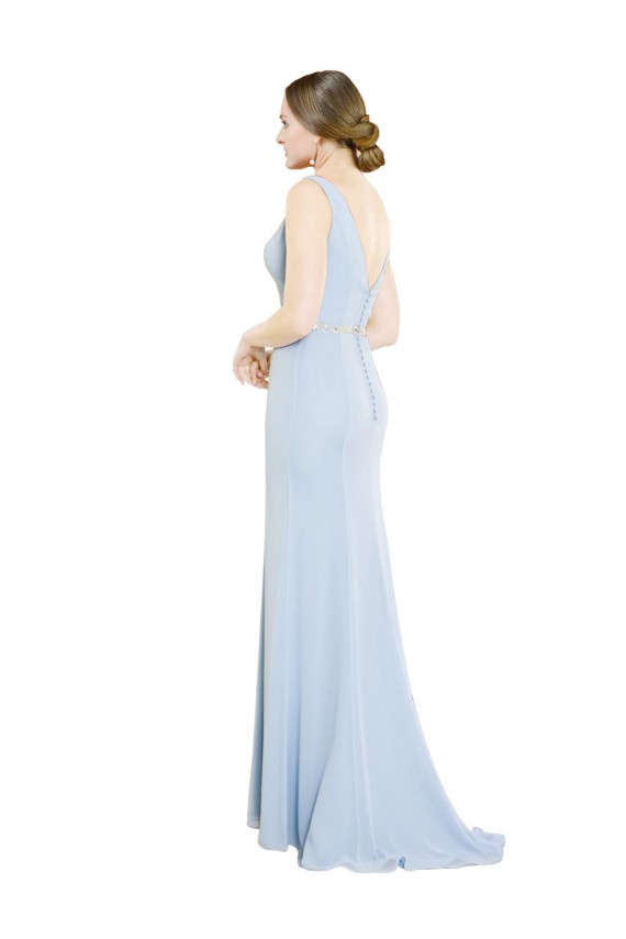 Sleeveless High Neck Soft Chiffon Light Sky Blue Long Bridesmaid Dress Cardiff