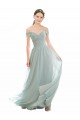 Cap Sleeves Off the Shoulder Soft Chiffon & Lace Sea Glass Long Bridesmaid Dress Cardiff