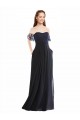 Cap Sleeves V-Neck Soft Chiffon & Lace Dark Navy Long Formal Dress / Bridesmaid Dress Cardiff