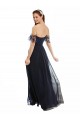 Cap Sleeves V-Neck Soft Chiffon & Lace Dark Navy Long Formal Dress / Bridesmaid Dress Cardiff