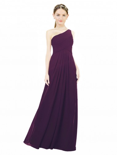 Sleeveless One Shoulder Chiffon Grape Long Bridal Party Dress / Evening Dress Cardiff