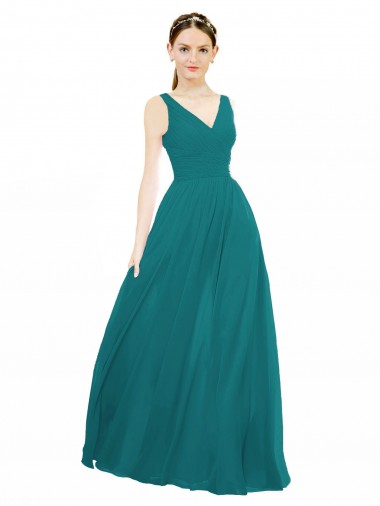 Sleeveless V-Neck Chiffon Hunter Long Bridesmaid Gowns Cardiff