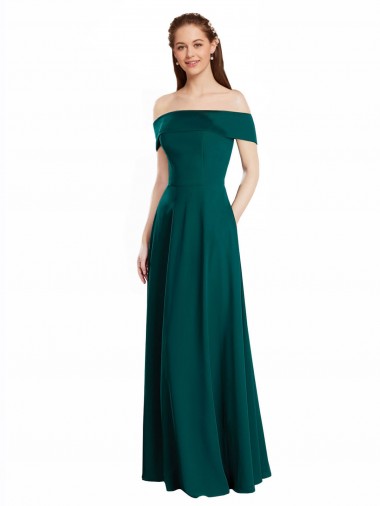 Cap Sleeves Off the Shoulder Soft Chiffon Hunter Long Bridesmaid Dress Cardiff