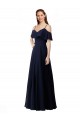 Sleeveless V-Neck Soft Chiffon Dark Navy Long Bridesmaid Dress Cardiff