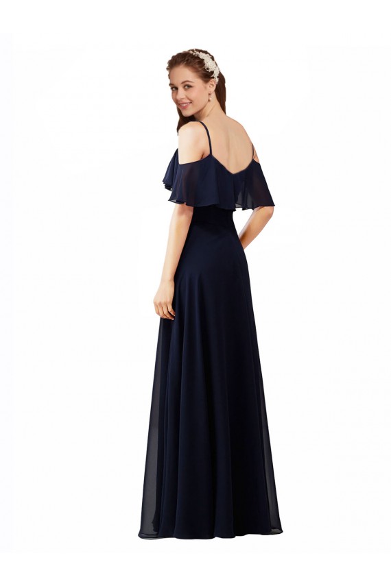 Sleeveless V-Neck Soft Chiffon Dark Navy Long Bridesmaid Dress Cardiff