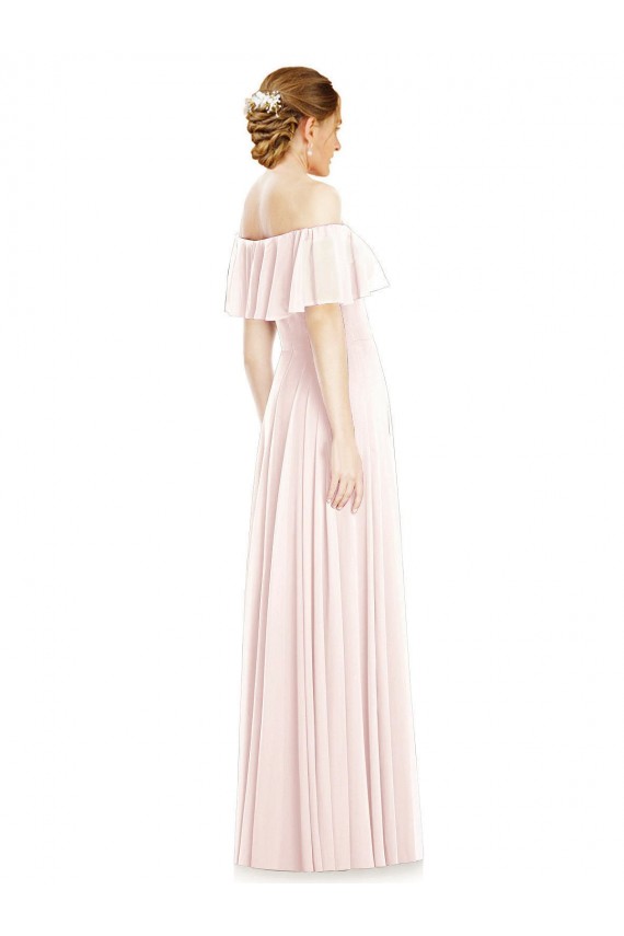 Sleeveless Square Neck Soft Chiffon Pink Long Formal Bridesmaid Dress Cardiff