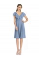 Cap Sleeves V-Neck Soft Chiffon Dusty Blue Cocktail Length Bridesmaid Dress Cardiff
