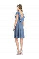 Cap Sleeves V-Neck Soft Chiffon Dusty Blue Cocktail Length Bridesmaid Dress Cardiff