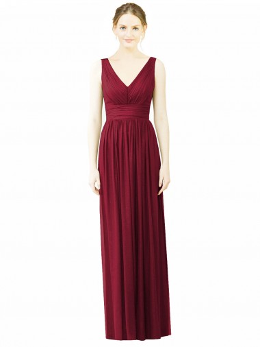 Sleeveless V-Neck Soft Chiffon Burgundy Long Bridesmaid Dress / Formal Dress Cardiff