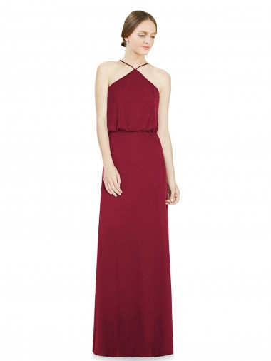 Sleeveless Halter Neck Soft Chiffon Burgundy Long Bridesmaid Dress Cardiff