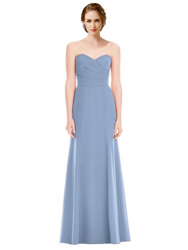 Sleeveless Strapless Soft Chiffon Dusty Blue Mermaid Long Bridesmaid Dress Cardiff