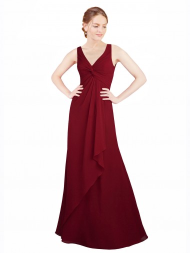 Sleeveless V-Neck Chiffon Burgundy Long Bridesmaid Dress / Evening Dress Cardiff