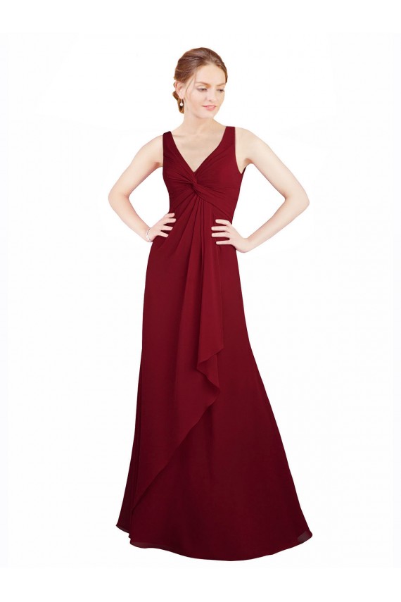 Sleeveless V-Neck Chiffon Burgundy Long Bridesmaid Dress / Evening Dress Cardiff