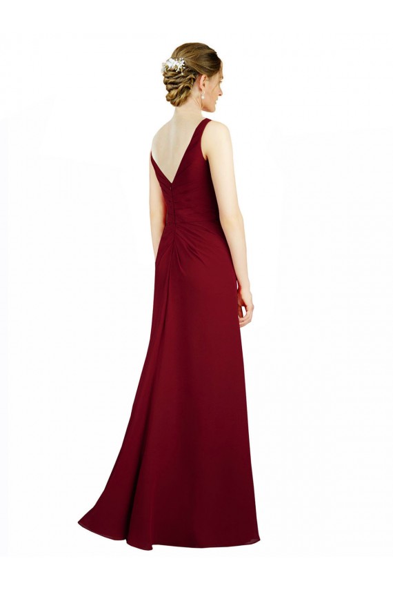 Sleeveless V-Neck Chiffon Burgundy Long Bridesmaid Dress / Evening Dress Cardiff