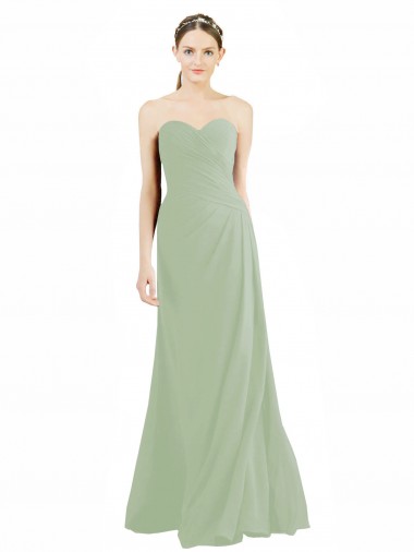 Sleeveless Sweetheart Soft Chiffon Smoke Green Long Bridesmaid Dress Cardiff