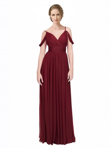 Sleeveless Spaghetti Straps Chiffon Burgundy Long Bridesmaid Dress / Evening Dress Cardiff