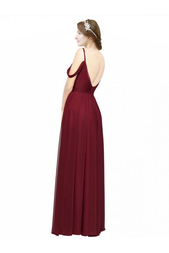 Sleeveless Spaghetti Straps Chiffon Burgundy Long Bridesmaid Dress / Evening Dress Cardiff