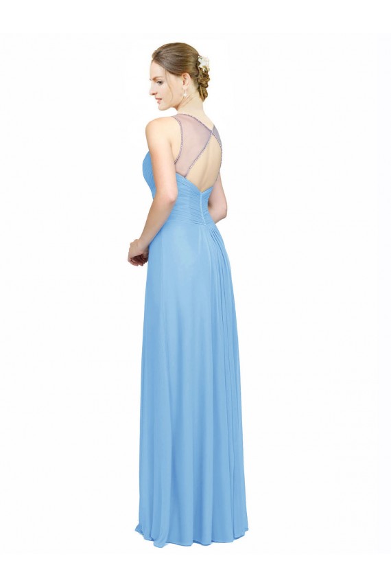 Sleeveless V-Neck Chiffon Periwinkle Long Bridesmaid Dress / Evening Dress Cardiff