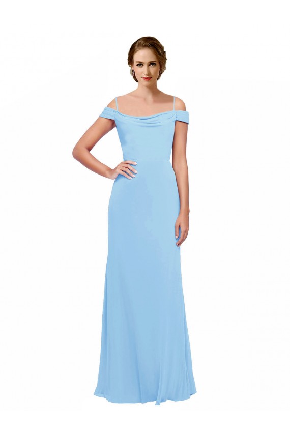 Sleeveless Spaghetti Straps Soft Chiffon Periwinkle Long Bridesmaid Dress Cardiff