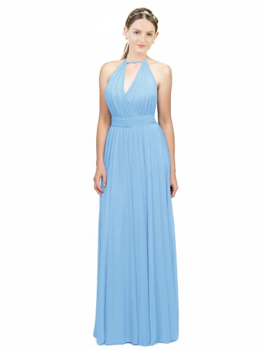 Sleeveless Halter Neck Soft Chiffon Periwinkle Long Bridesmaid Dress Cardiff