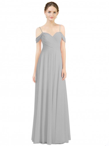 Sleeveless Sweetheart Lxue Chiffon Silver Long Bridesmaid Dress Cardiff