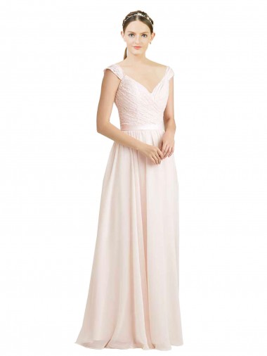 Sleeveless Sweetheart Soft Chiffon & Lace Cream Pink Long Bridesmaid Dress Cardiff