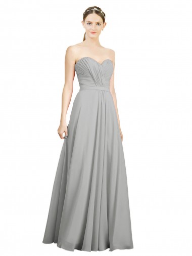 Sleeveless Sweetheart Soft Chiffon Silver A-Line Long Bridesmaid Dresses Cardiff