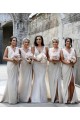 Sleeveless V-Neck Soft Chiffon Champagne Long Bridesmaid Dress Cardiff