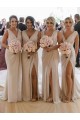 Sleeveless V-Neck Soft Chiffon Champagne Long Bridesmaid Dress Cardiff