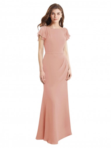 Sleeveless High Neck Soft Chiffon Bliss Pink Long Prom Dress / Bridesmaid Dress Cardiff